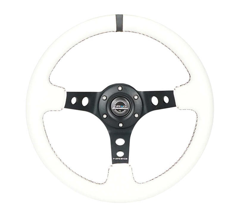 NRG RST-006BK-WT-B RST-006BK-WT-B Reinforced Steering Wheel White Leather w/Blk
