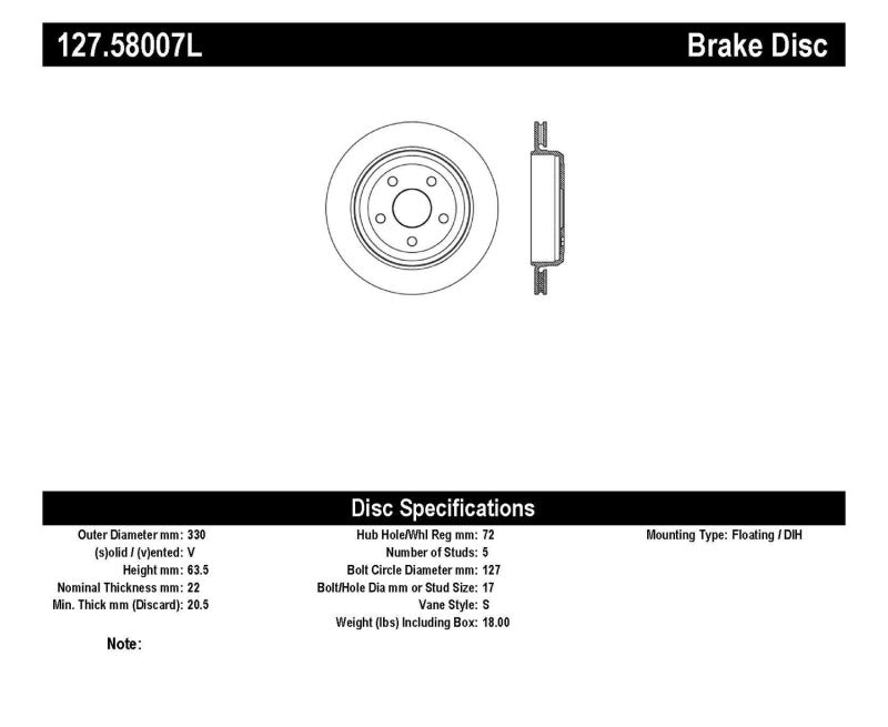 Stoptech 127.58007L Slotted & Drilled Sport Brake Rotor 11-15 fits Jeep Grand Cherokee (Excludes SRT8)