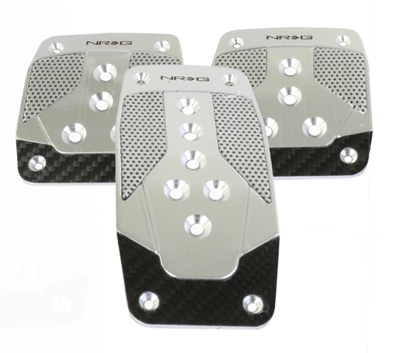 NRG PDL-400SL Aluminum Sport Pedal M/T - Silver w/Black Carbon