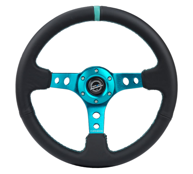 NRG RST-006TL RST-006TL Reinforce Steering Wheel Blk Leather, Teal Center Mark