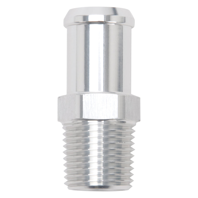 Edelbrock 8184 Hose End Straight 1/2In NPT to 3/4In Barb Clear Anodize