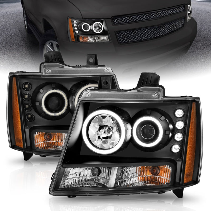 ANZO 111109 2013 fits Chevrolet 07-20 Avalanche Projector Headlights w/ Halo Black (CCFL)