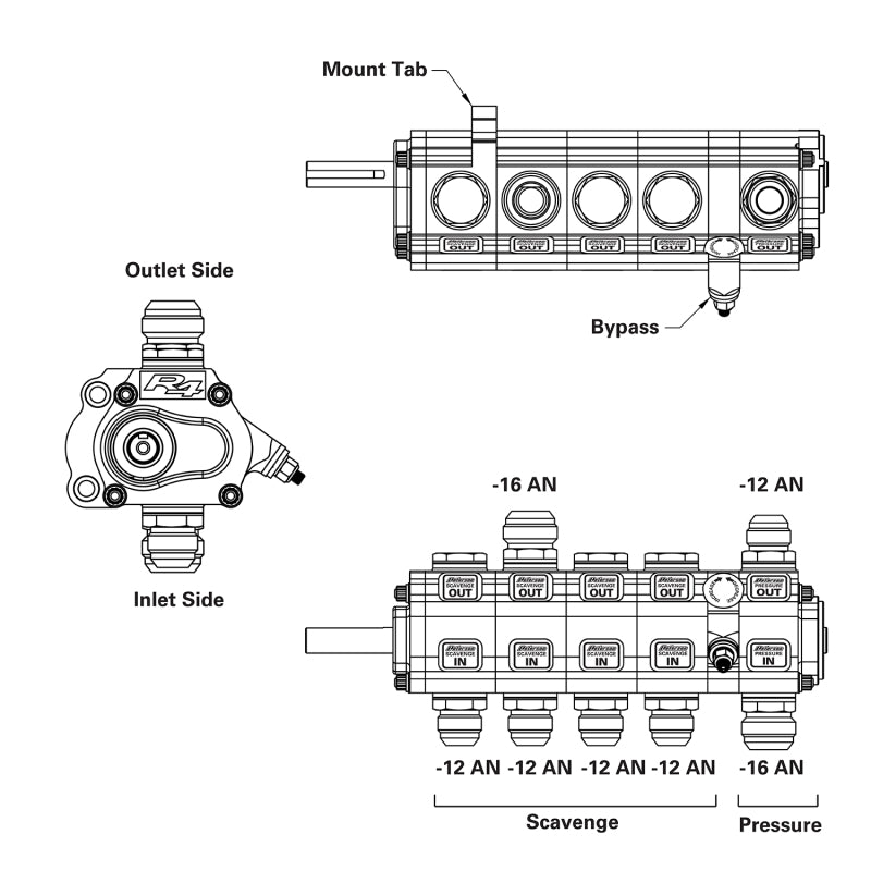 Peterson Fluid Systems 1156450 R4 5-Stage Oil Pump - Left Side Mount - HV - Rear Drive Drag