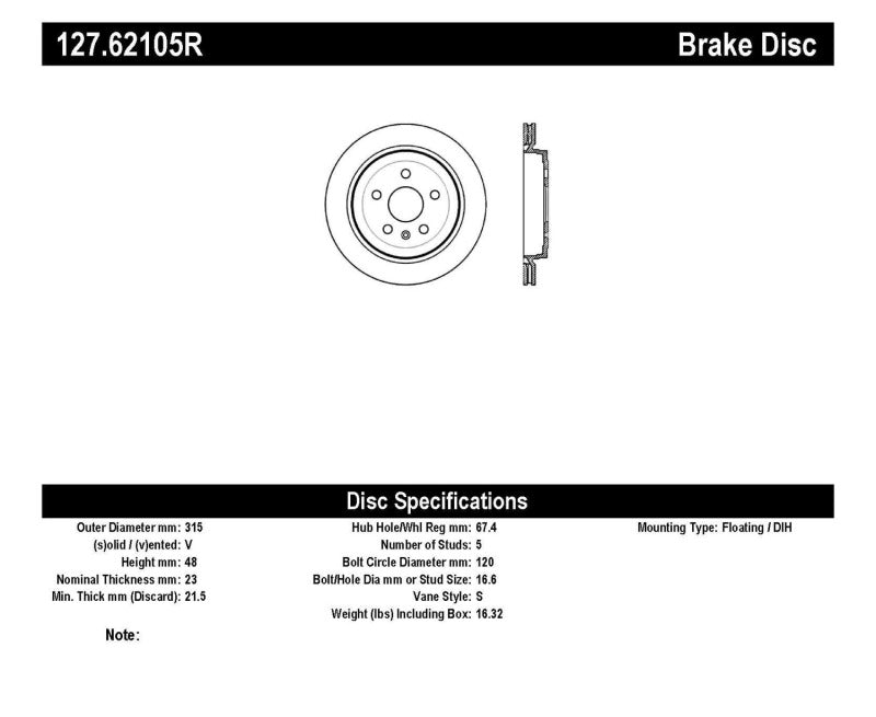 Stoptech 127.62105R Slotted & Drilled Sport Brake Rotor