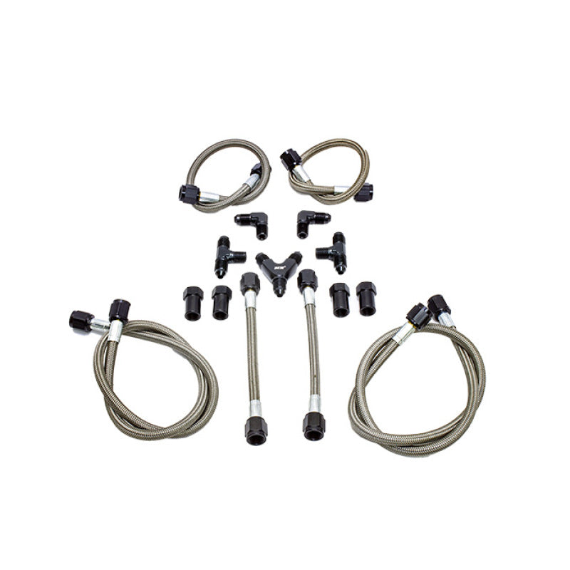 Snow Performance SNO-40045-BRD Water Quad Nozzle Stainless Steel Braided Line Up