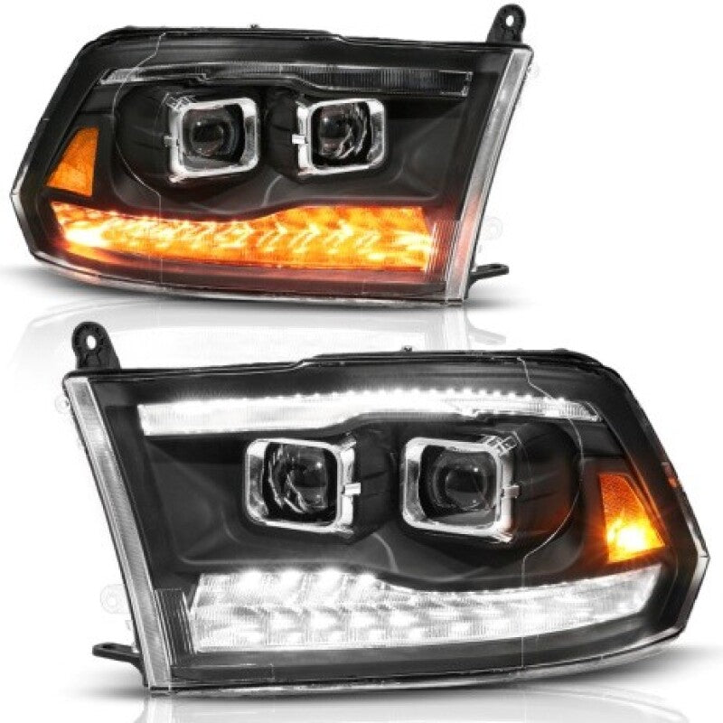 ANZO 111626A 09-19 fits Dodge RAM 1500 / 10-18 2500/3500 LED Proj Headlights SeqSig Black - Pair