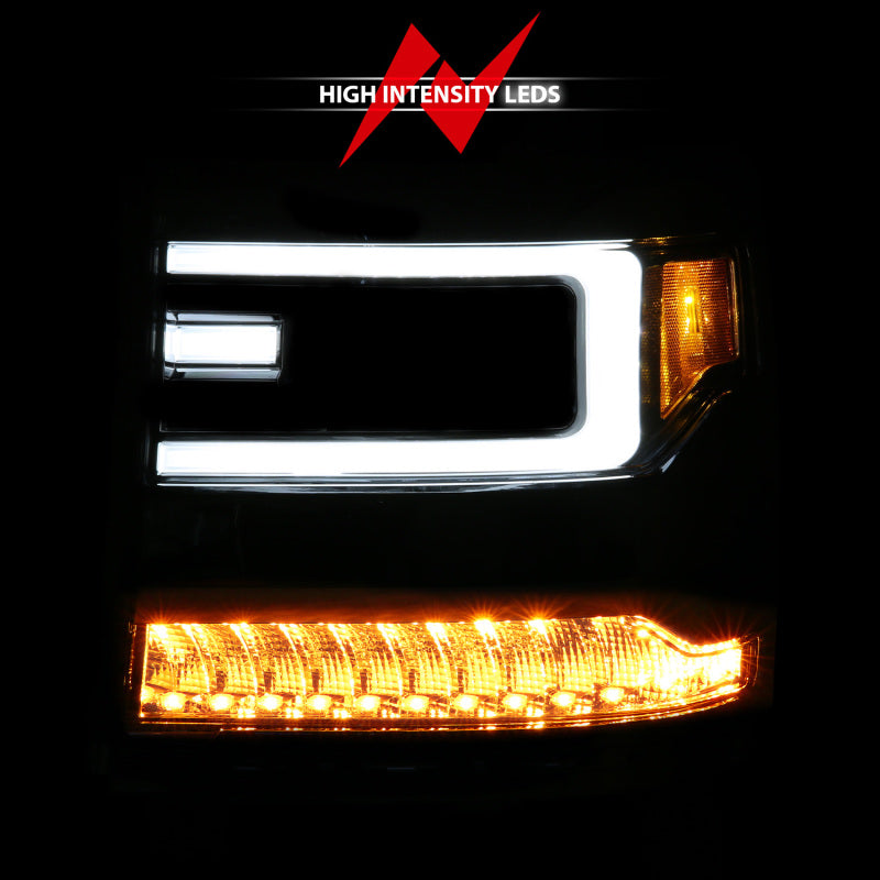 ANZO 111625A 16-18 fits Chevy Silverado1500 (Factory HID Models) LED Prj Light Bar Style Headlights Chrome - Pair
