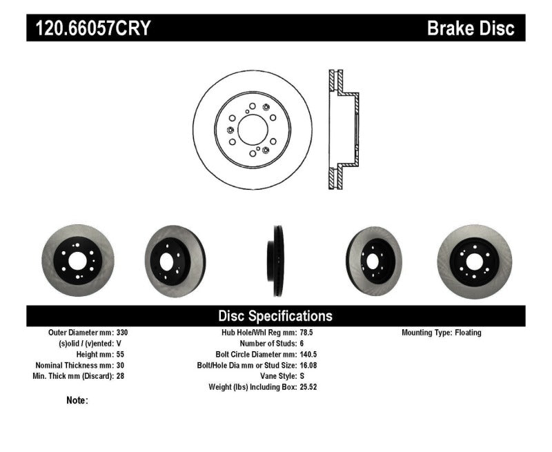 Stoptech 120.66057CRY 05-10 GMC Sierra 1500 (w Rear Drum) / 07-09 GMC Yukon Front CRYO-STOP Rotor