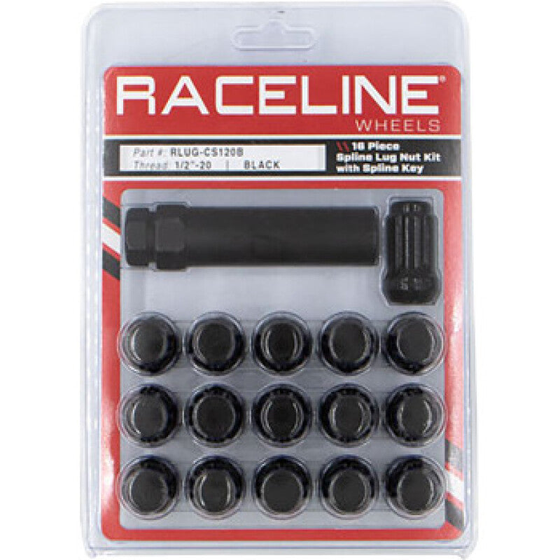 Raceline RLUG-CS120B Spline Lug Nut Kit with Spline Key 1/2in-20 - 16 Pack - Bla