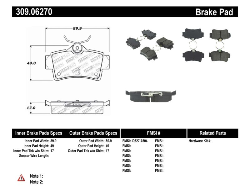 Stoptech 309.0627 Performance Brake Pads
