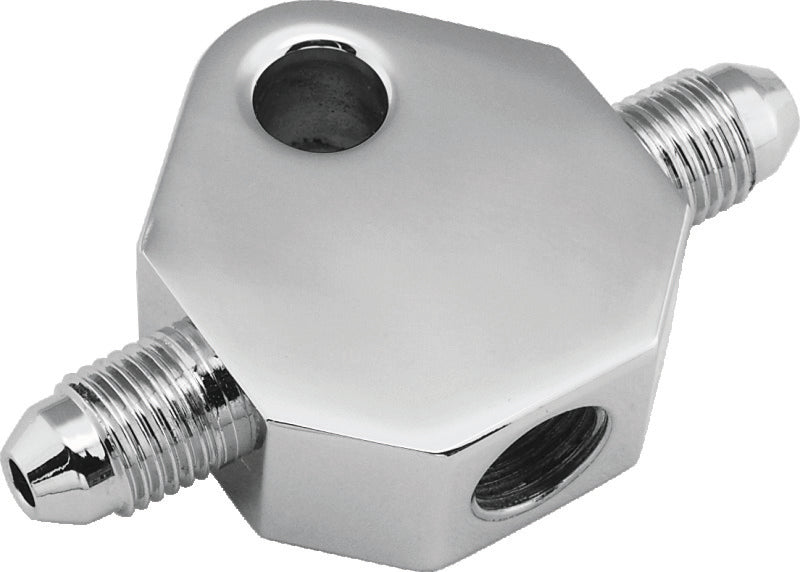 Bikers Choice 498410 Chrome Brake Tee 1/8 NPT Center Hole Male AN-3 Side Holes