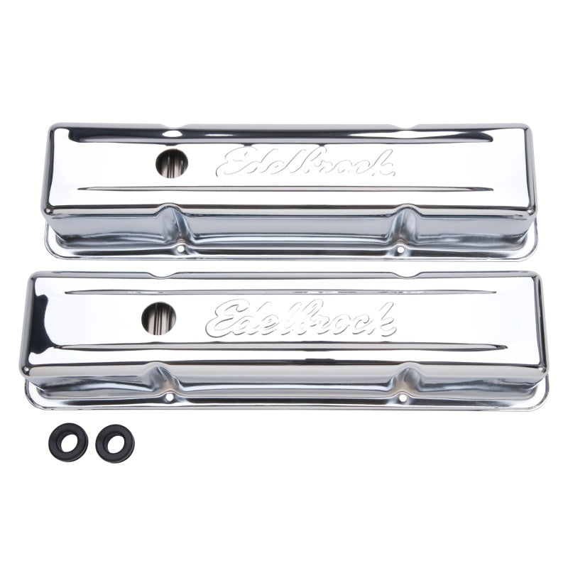 Edelbrock 4649 Valve Cover Signature Series fits Chevrolet 1959-1986 262-400 CI V8 Tall Chrome