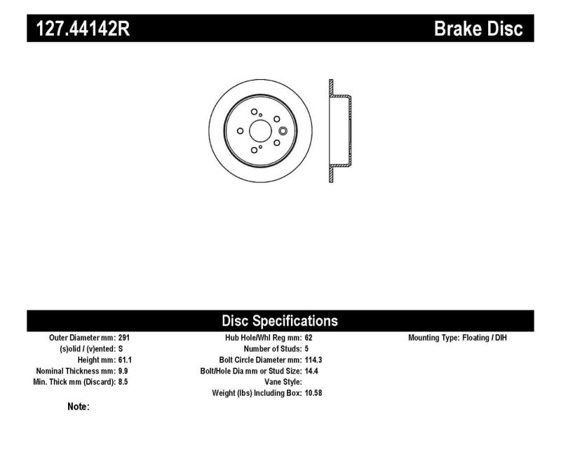 Stoptech 127.44142R 06-10 Lexus IS 250/IS 300/IS 350 SportStop Slotted & Drilled Right Rear Rotor