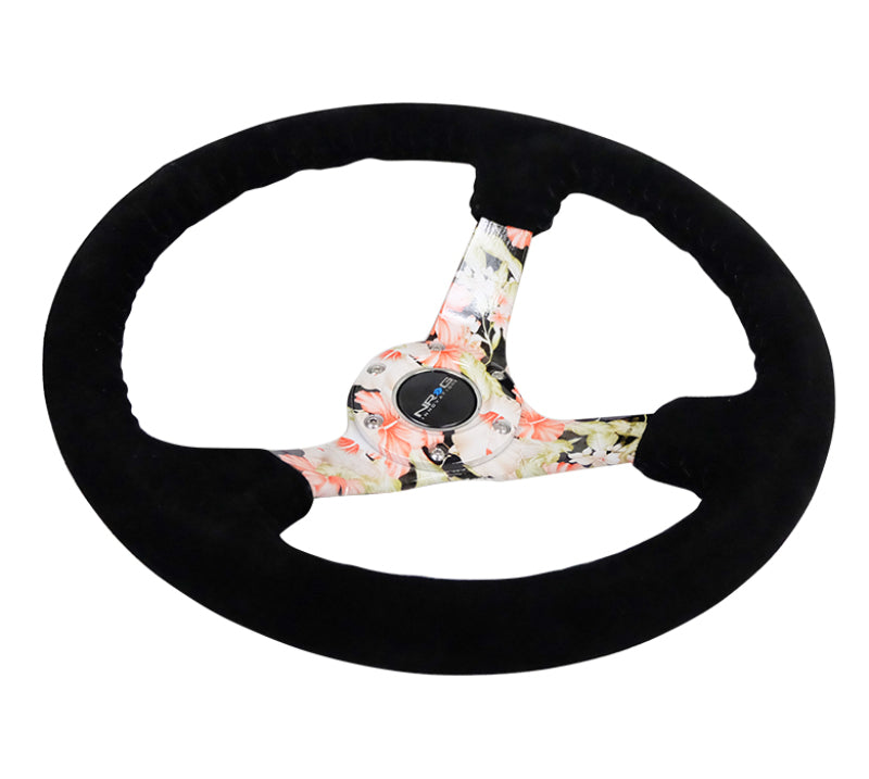 NRG RST-036FL-S RST-036FL-S Reinforced Steering Wheel Blk Suede Floral Dipped