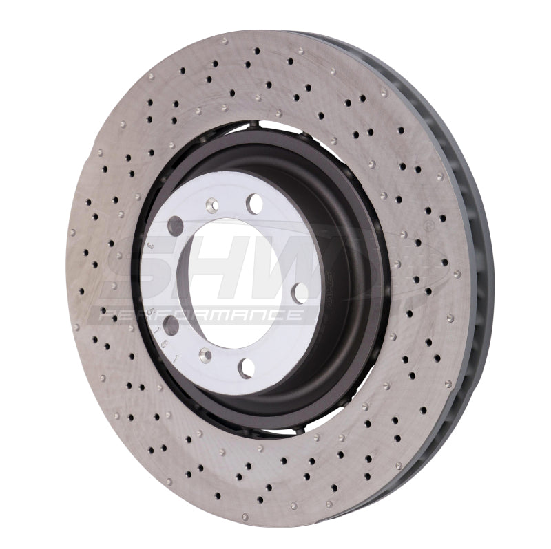 SHW Performance PFL49015 SHW 14-19 fits Porsche 911 Turbo 3.8L w/o Ceramics Left Front Drilled-Dimpled LW Brake Rotor (9P1615301K)