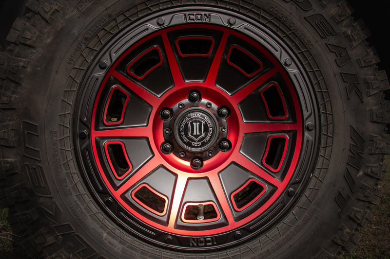 ICON 3017857345SBRT fits Victory 17x8.5 5x5 -6mm Offset 4.5in BS Satin Black w/Red Tint Wheel