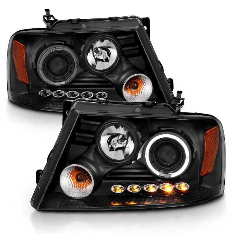 ANZO 111028 2008 fits Ford 04-20 F-150 Projector Headlights w/ Halo and LED Black