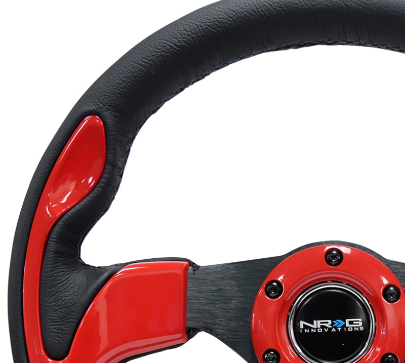 NRG RST-001RD Reinforced Steering Wheel (320mm) Blk w/Red Trim & 5mm 3-Spoke