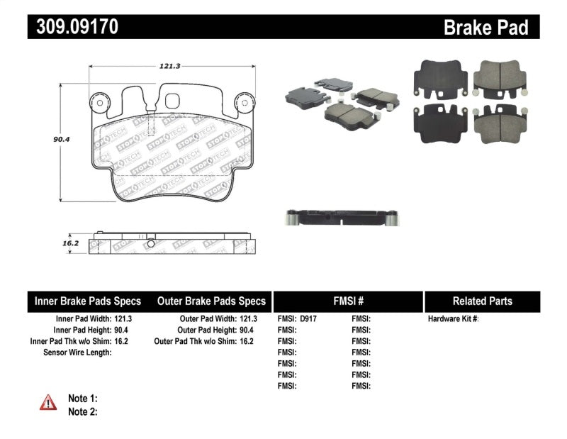 Stoptech 309.0917 Performance 00-07 Porsche Boxster S / 06-07 Cayman / 99-05 911 Carrera Front Brake Pads