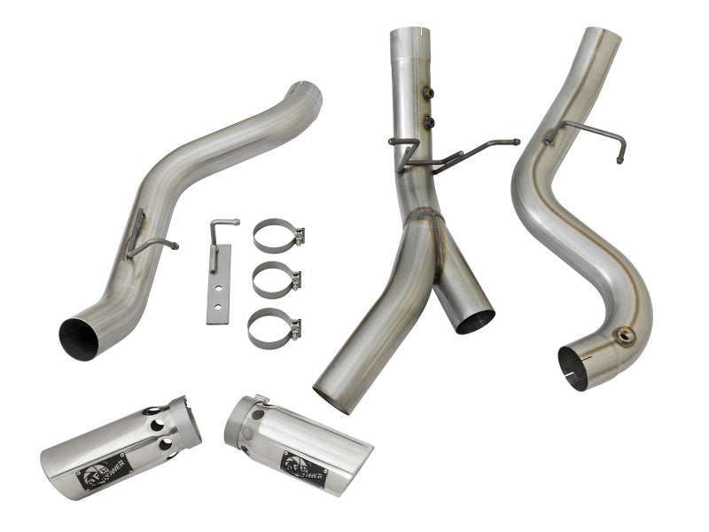 AFE 49-04086-P 4in DPF-Back Alum Steel Exhaust System w/Dual Exit Polished Tip