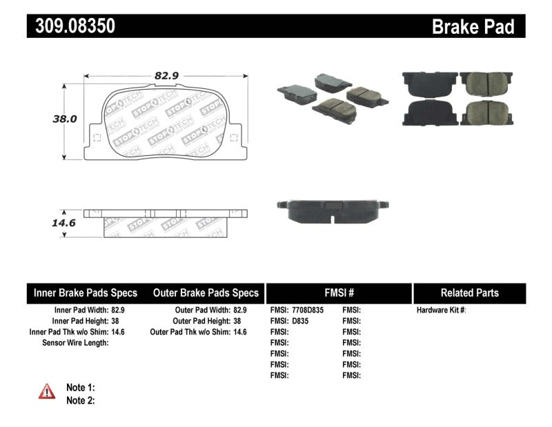 Stoptech 309.0835 Performance 05-08 Scion tC Rear Brake Pads