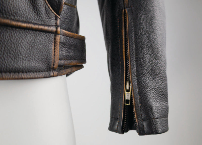 Kuryakyn 094382 Kuryakyn Leather By River Road Hoodlum Vintage Leather Jacket Black - Small