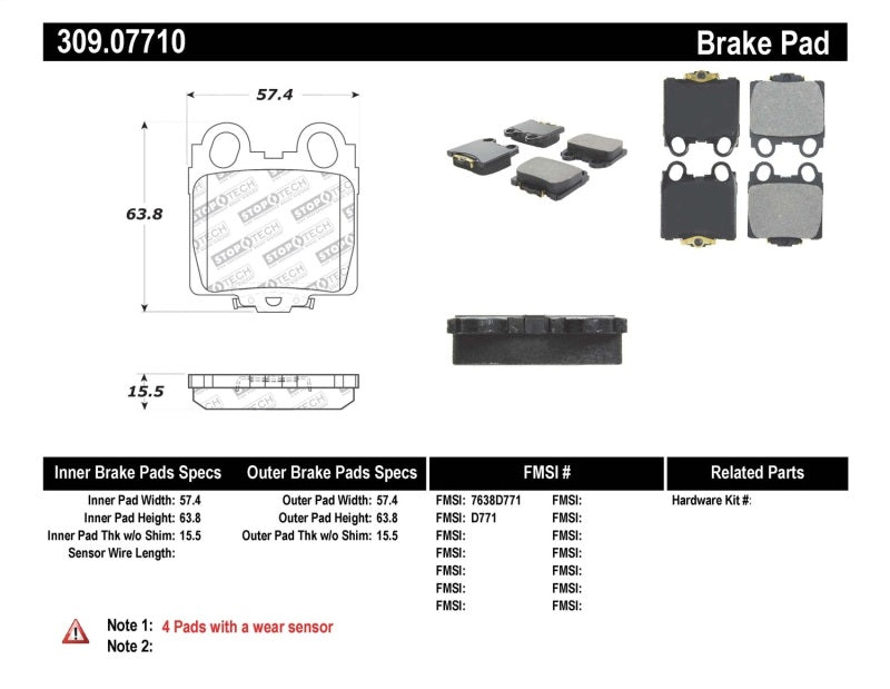 Stoptech 309.0771 Performance 98-05 fits Lexus GS 300/350/400/430/450H / 00-05 IS250/300/350 Rear Brake Pads