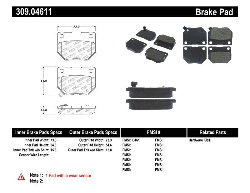 Stoptech 309.04611 Performance 06-07 Subaru Impreza WRX (Exc STi) Rear Brake Pads
