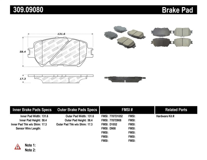 Stoptech 309.0908 Performance 06 fits Lexus GS / 09-10 IS Front Brake Pads
