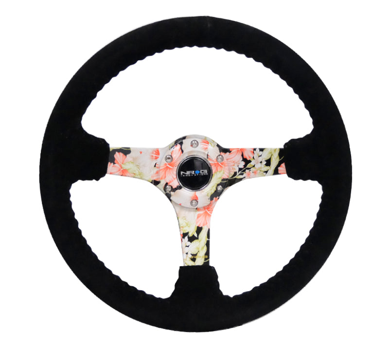 NRG RST-036FL-S RST-036FL-S Reinforced Steering Wheel Blk Suede Floral Dipped