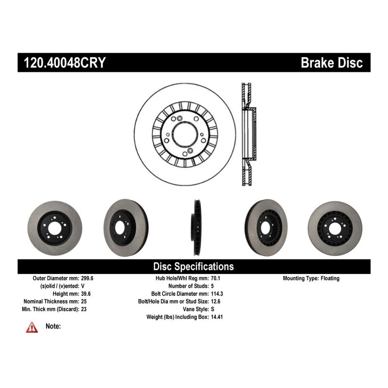 Stoptech 120.40048CRY 00-09 Honda S2000 Front CRYO-STOP Rotor