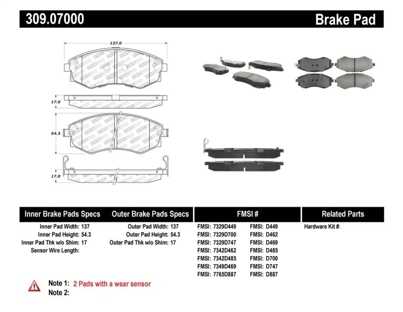Stoptech 309.07 Performance 89-1/94 Nissan 240SX (w/ABS) 92-01/05-06 Hyundai Elantra Front Brake Pads