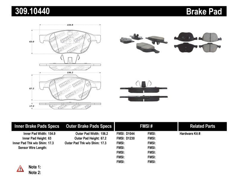 Stoptech 309.1044 Performance 04-09 Mazda 3 Front Brake Pads