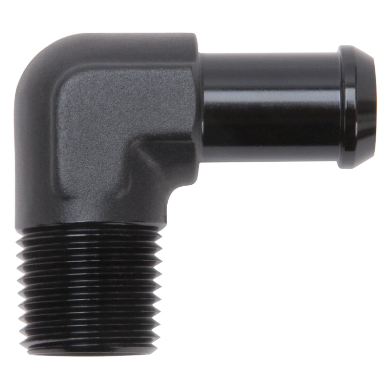Edelbrock 8178 Hose End 90-Deg 1/2In NPT to 5/8In Barb Black Anodize