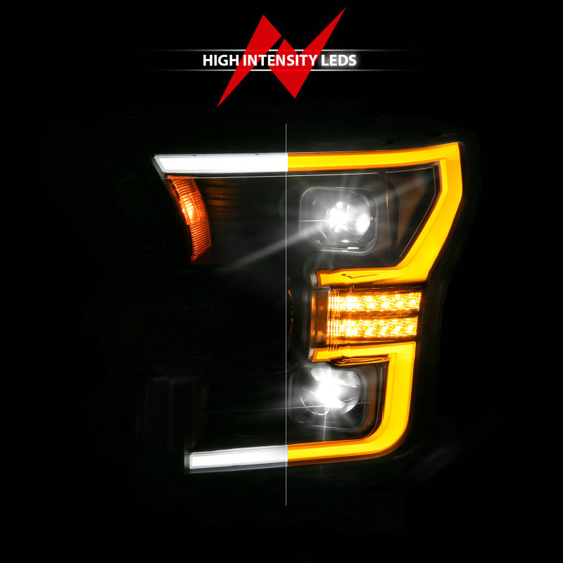 ANZO 111630A 15-17 fits Ford F-150 (Factory Halogen Model ONLY) Full LED Proj Headlights Init/SeqSig Black- Pair