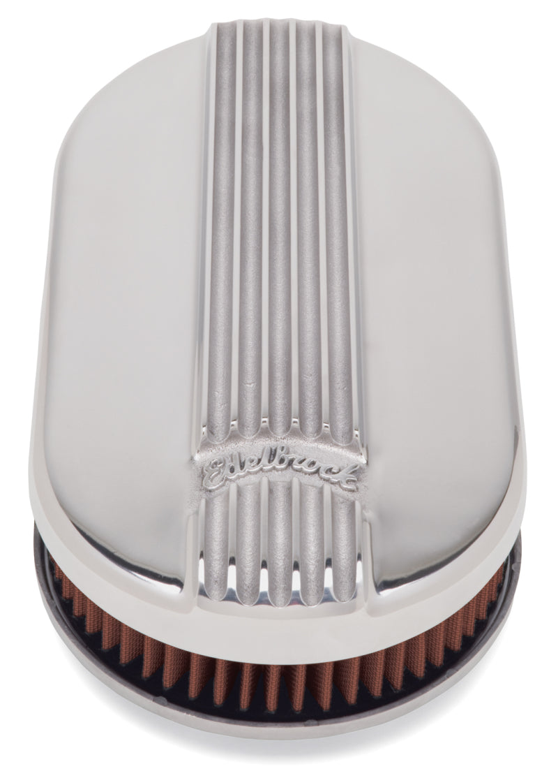Edelbrock 4115 Air Cleaner Classic Series Oval Aluminum Top Cloth Element 17 5In X 9 35In X 3 9In