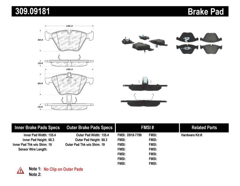 Stoptech 309.09181 Performance 11-12 fits BMW Z4 (E86) / 07-11 335 Series (E90/92/93/F30) Front Brake Pads