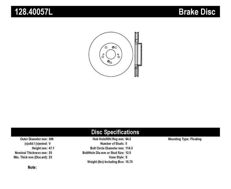 Stoptech 128.40057L 06-08 Honda Civic Si Cross Drilled Left Front Rotor