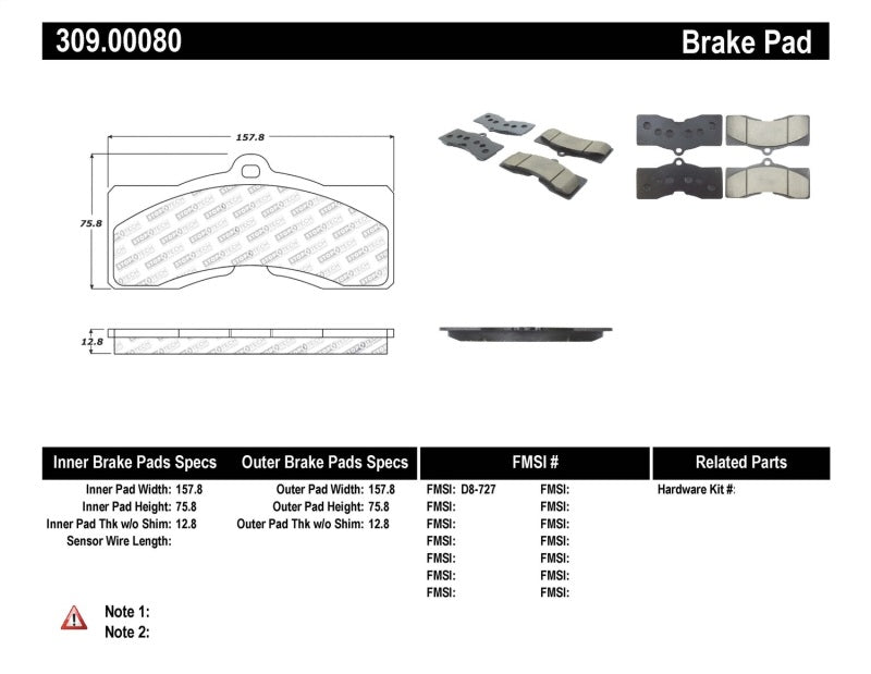 Stoptech 309.0008 Performance Brake Pads