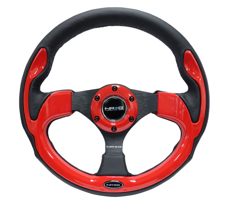 NRG RST-001RD Reinforced Steering Wheel (320mm) Blk w/Red Trim & 5mm 3-Spoke