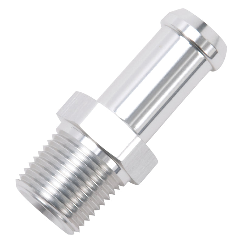 Edelbrock 8115 Hose End Straight 3/8In NPT to 1/2In Barb Clear Anodize