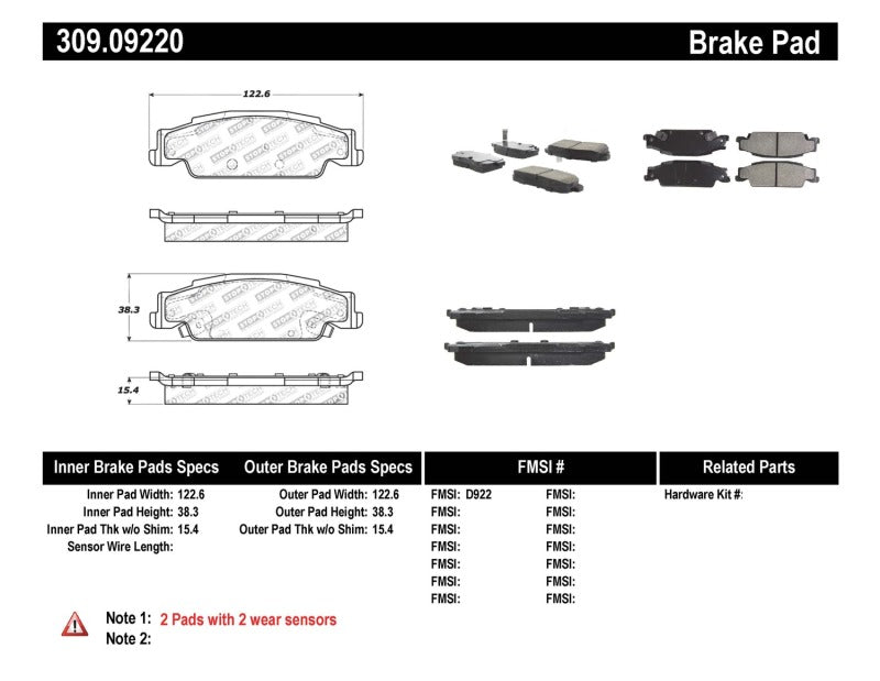 Stoptech 309.0922 Performance Brake Pads