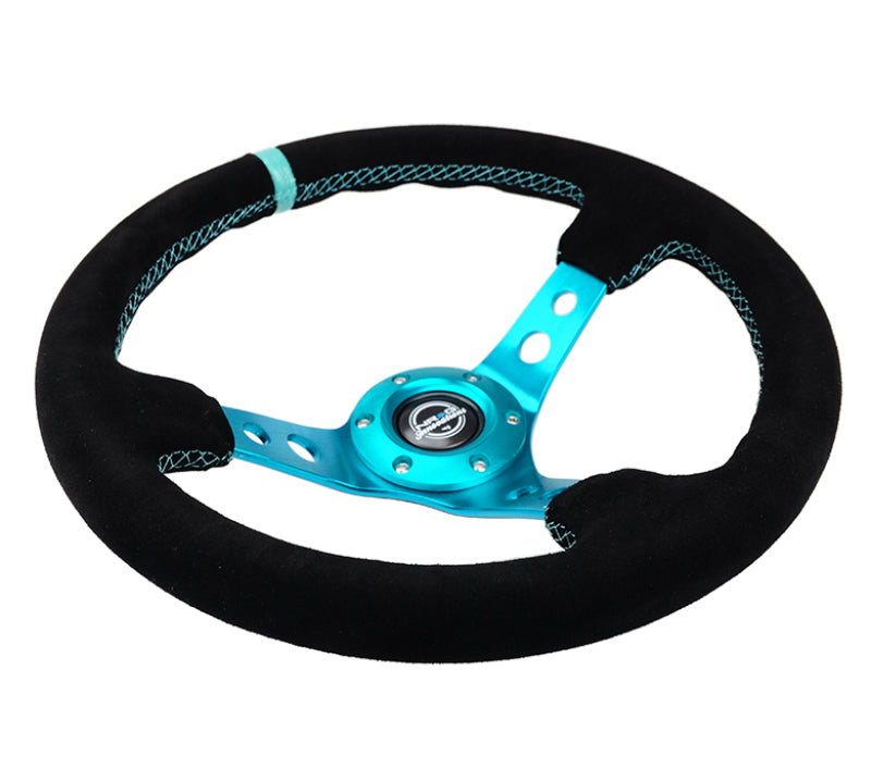 NRG RST-006S-TL RST-006S-TL Reinforced Steering Wheel Black Suede/ Teal Center