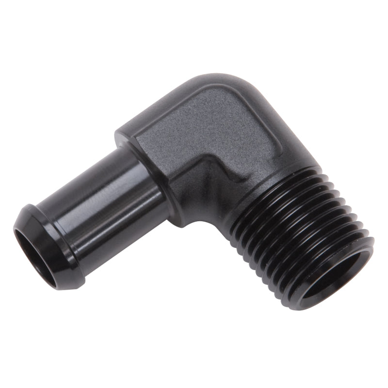 Edelbrock 8178 Hose End 90-Deg 1/2In NPT to 5/8In Barb Black Anodize