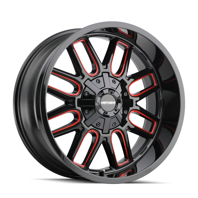 Mayhem 8107-22170BTR 8107 Cogent 22x10 / 8x170 BP / -19mm Offset / 125.2mm Hub Gloss Black Milled Prism Red Wheel