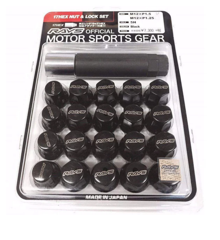 Rays W1712125B M12x1.25 5 holes 16pcs nut, 4pcs Lock nut, 1 adapter & 1 lock nut key - Blk