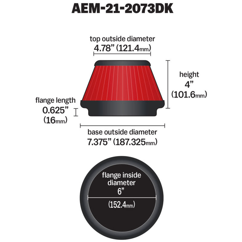AEM 21-2073DK 5 inch x 5 inch DryFlow Air Filter