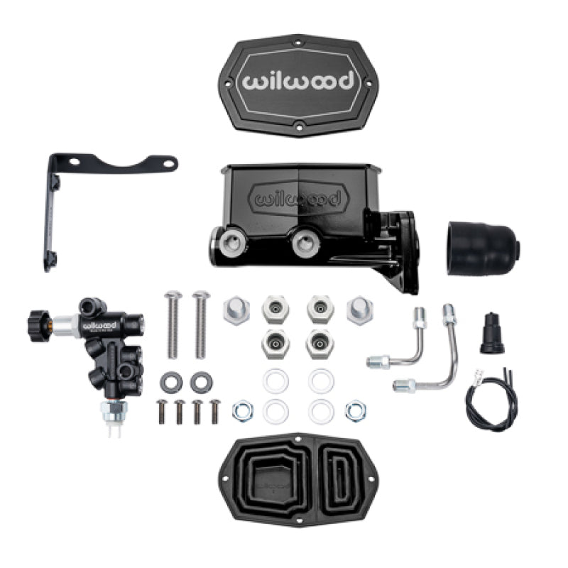 Wilwood 261-17798-BK MOPAR Compact Tandem M/C Kit w/ P-Valve 1in Bore - Black