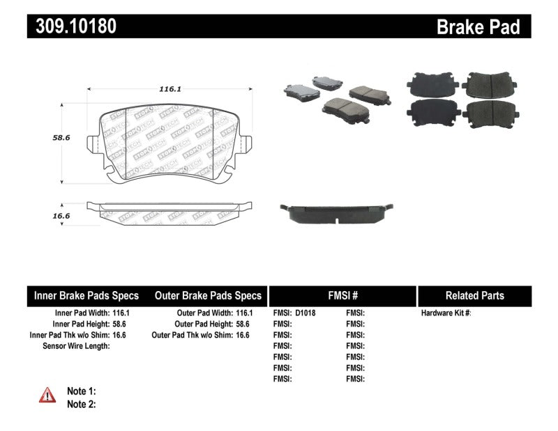 Stoptech 309.1018 Performance 07-09 Audi RS4 Rear Pads