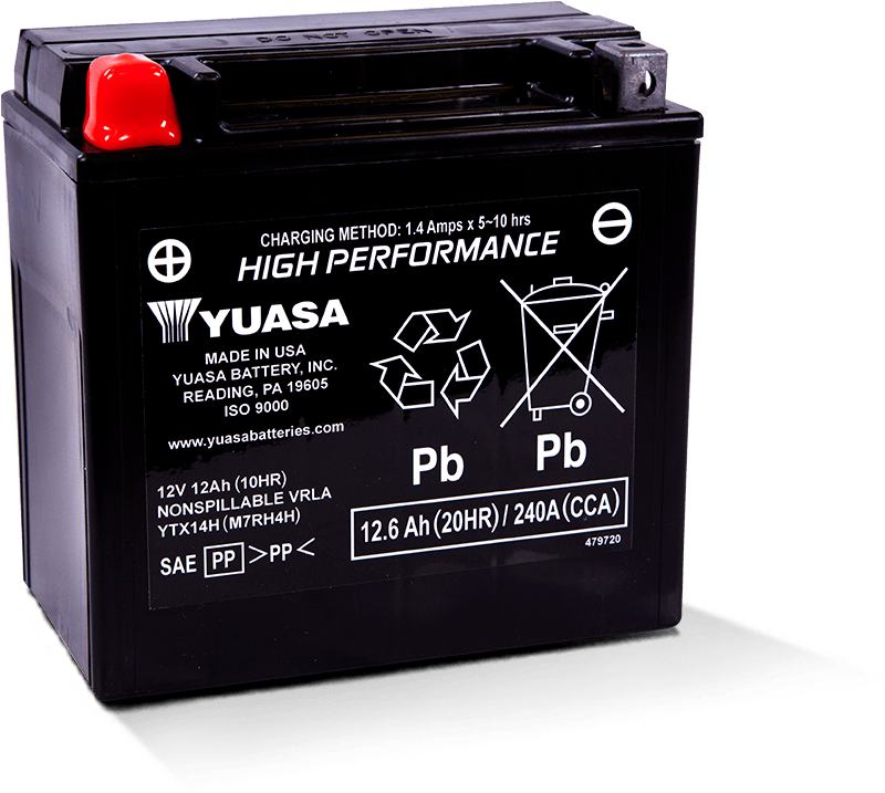 Yuasa YUAM72H4A YTX14AH Maintenance Free AGM 12 Volt Battery